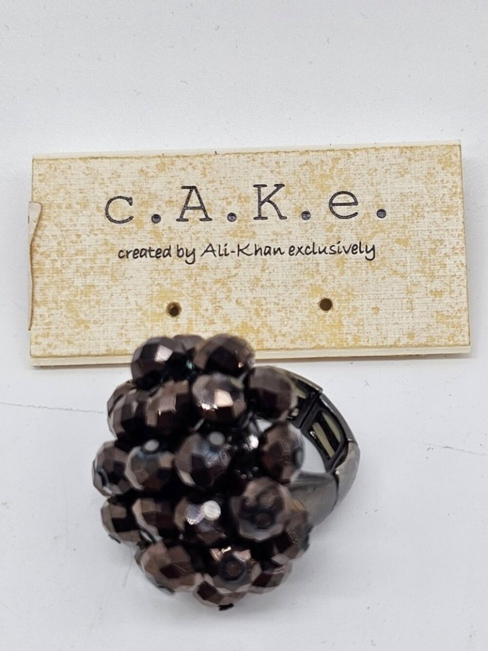 Vintage Black Faceted Beaded Cluster Ring Stretch Band By C.a.K.e. Ali-Khan Boho
